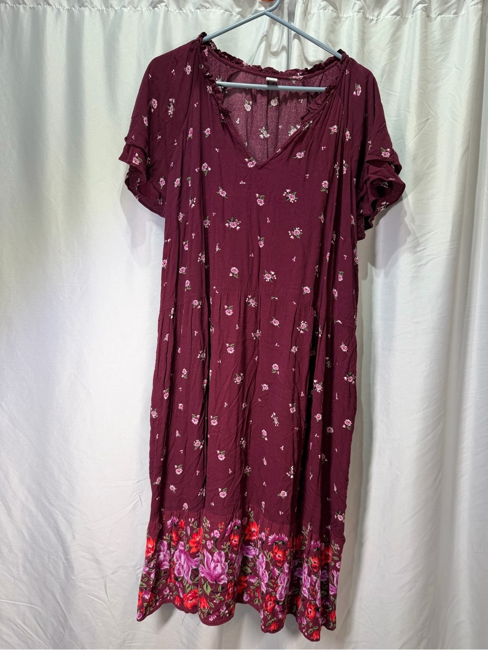 Old Navy 3XL Women’s Burgundy Floral Border Midi Dress